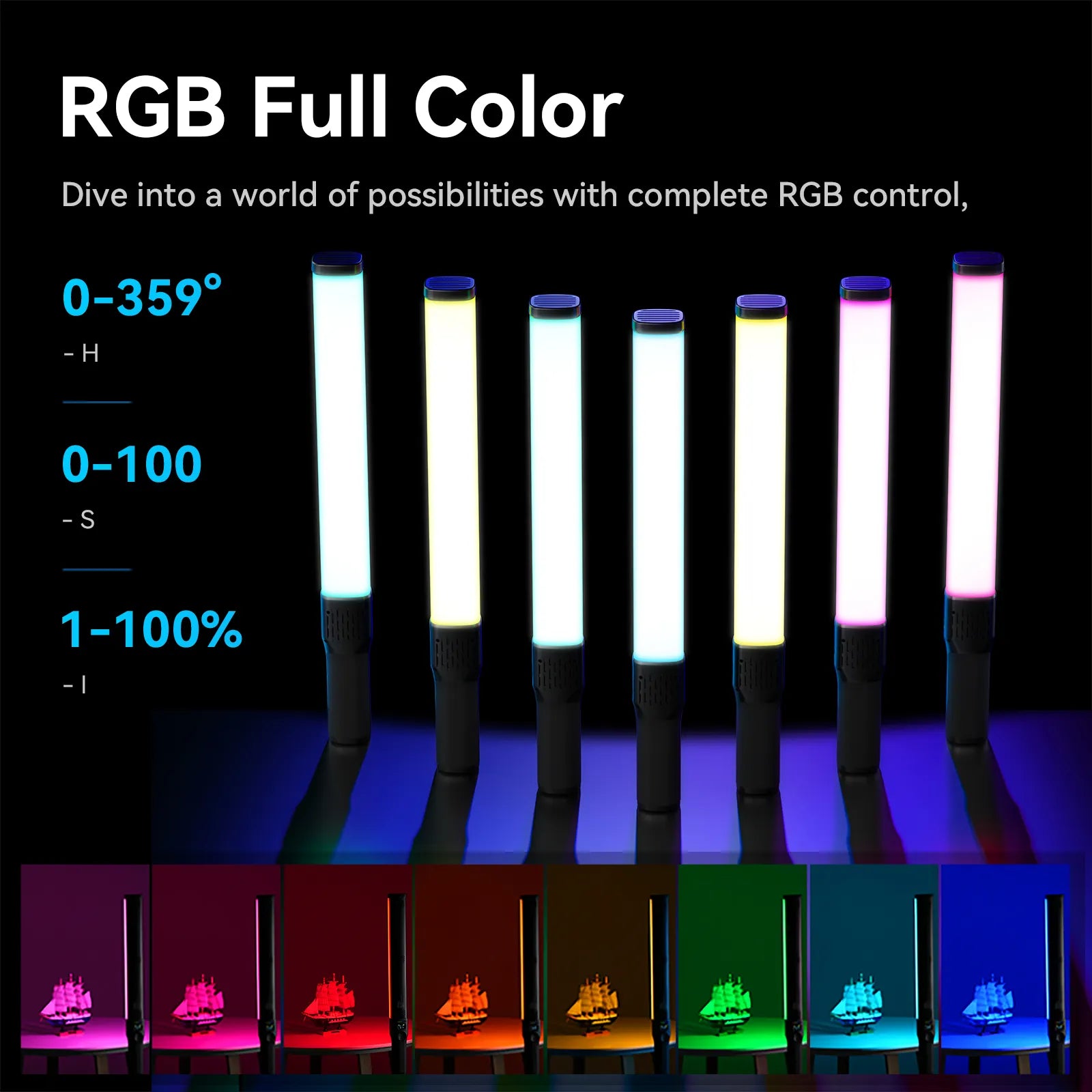 Ulanzi VL360 RGB LED Light Stick, 2500K-10000K Handheld Fill Light Photography Light Wand