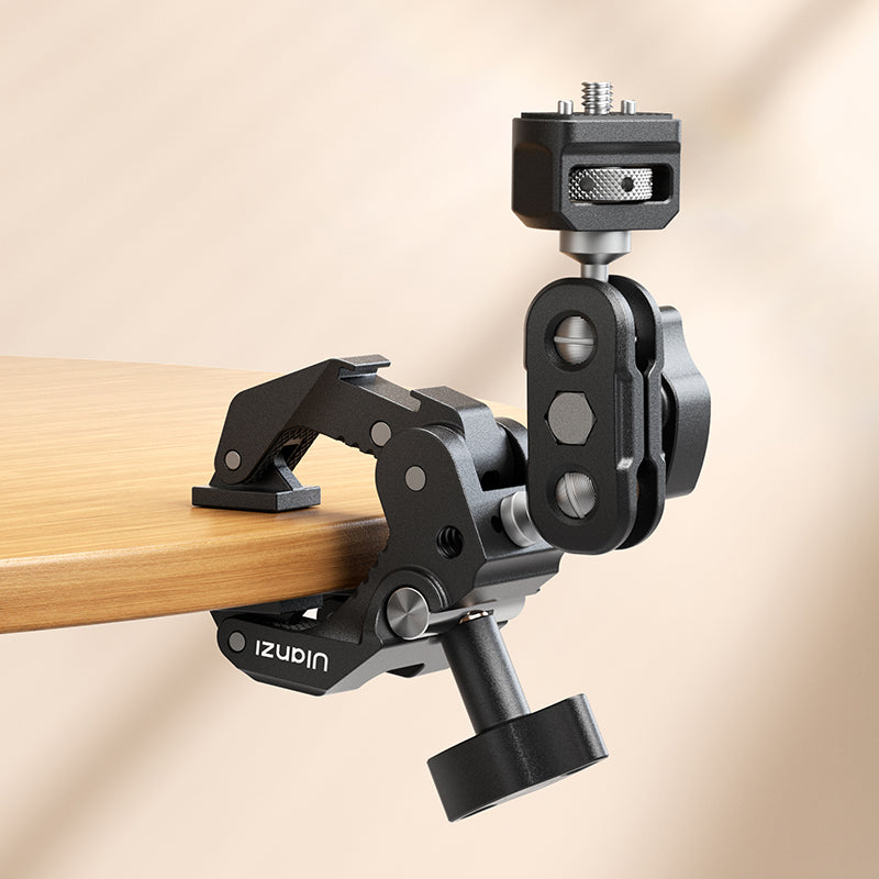 Ulanzi CO-78 Super Clamp mounted on desk with camera monitor attached, heavy duty clamp for live streaming and video production, best Super Clamp for content creators at TechTools BD