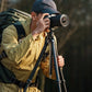 Photographer using TreeRoot Quick Lock Lite Tripod outdoors.