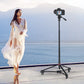 Ulanzi AT-03 tripod with camera, model posing in flowing dress outdoors