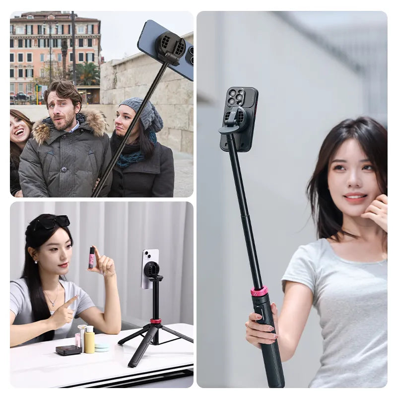 Ulanzi MT-84 Magnetic Tripod in use for selfies and group photos.