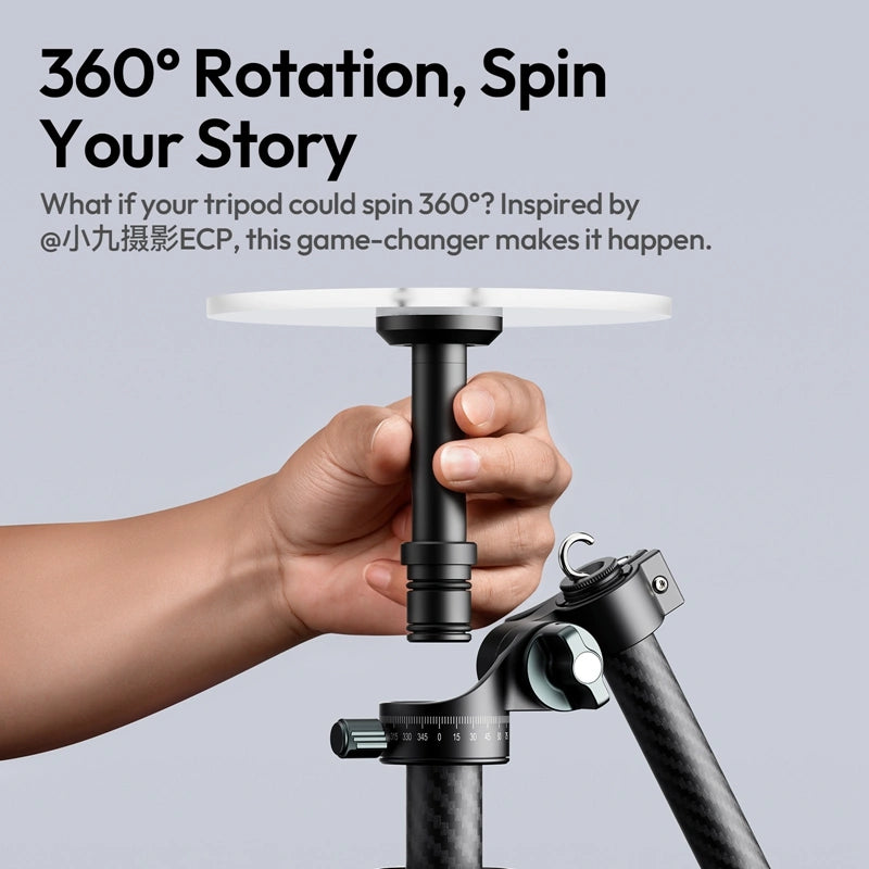 Ulanzi rotating shooting kit with a hand demonstrating 360-degree rotation functionality.