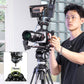 User operating Ulanzi VideoFast tripod with camera and 75mm adjustable fluid head.