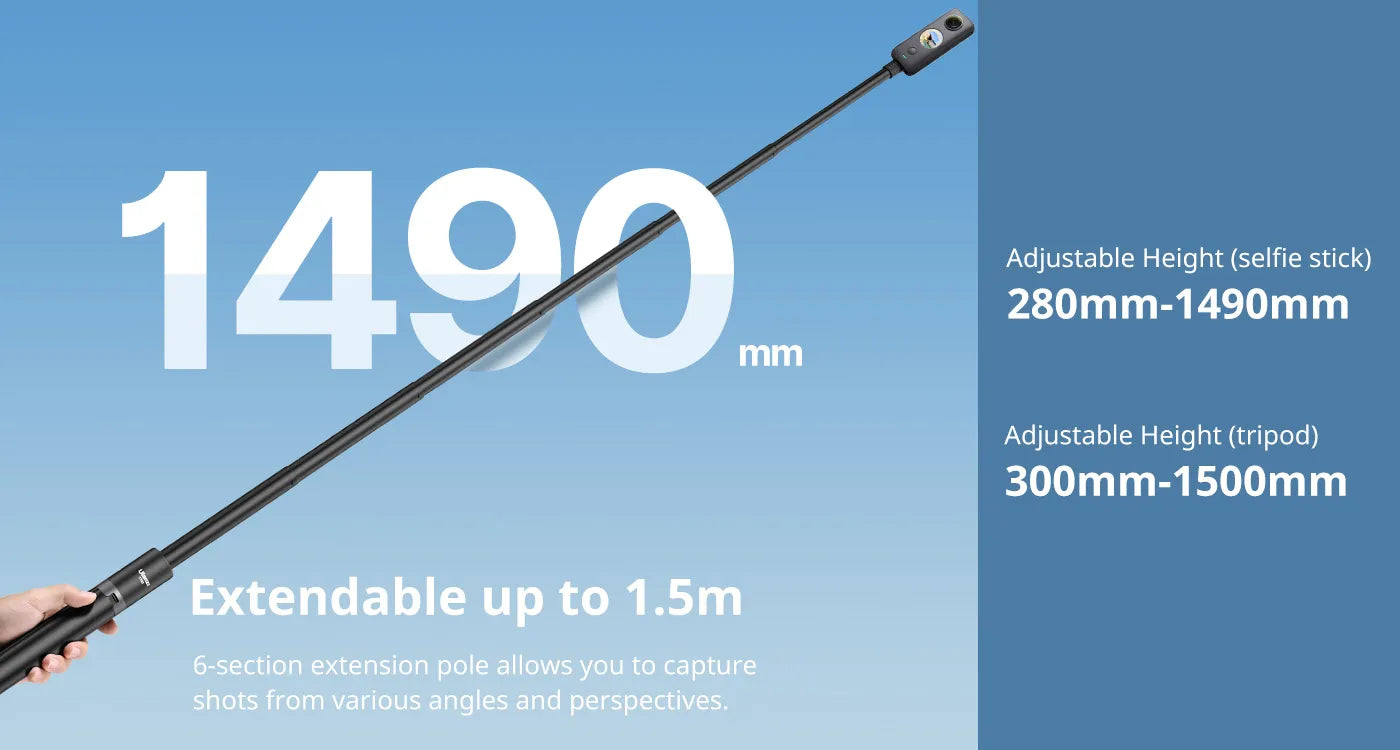 Ulanzi TT52 1.5m Selfie Stick Tripod for Gopro DJI Insta360 Action Camera T090GBB1 12 1.5m Selfie Stick Tripod