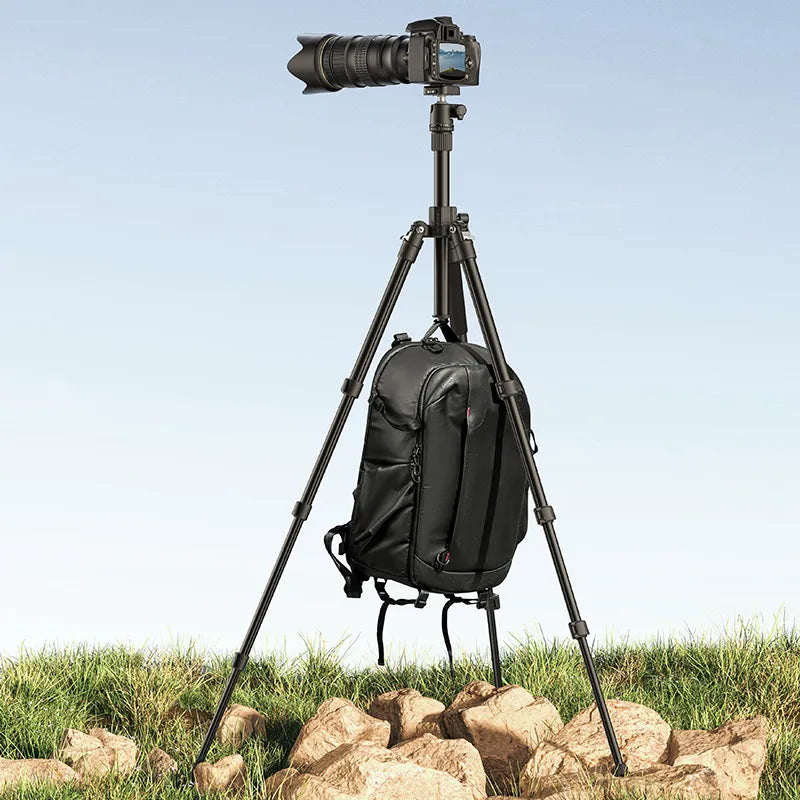 TT53 Traveler-Uka Tripod stabilizing camera with a weighted backpack.