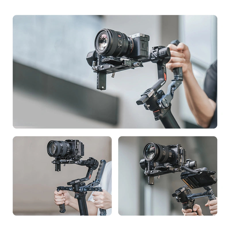 Ulanzi FALCAM F38 quick release kit mounted on DJI RS stabilizer with camera