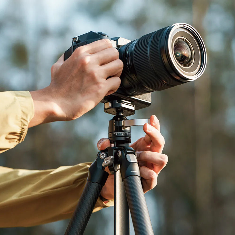 Adjusting camera on TreeRoot Quick Lock Lite Tripod.