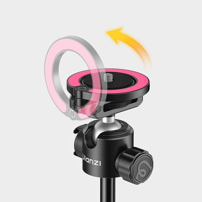 Ulanzi magnetic phone mount with rotating ring and 1/4-inch screw on ball head selfie stick tripod