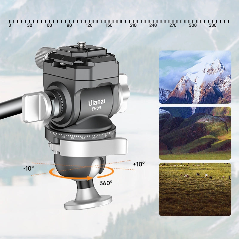 Ulanzi EH09 inverted ball head showing rotation and adjustment features for tripods