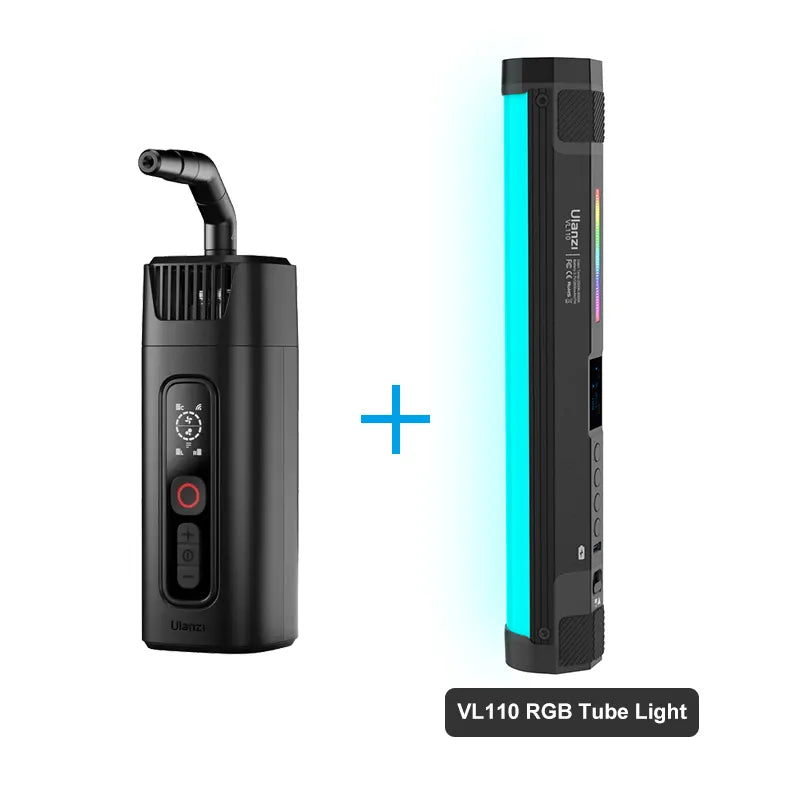 Ulanzi FM01 Fog Machine paired with VL110 RGB Light Tube for captivating visuals.
