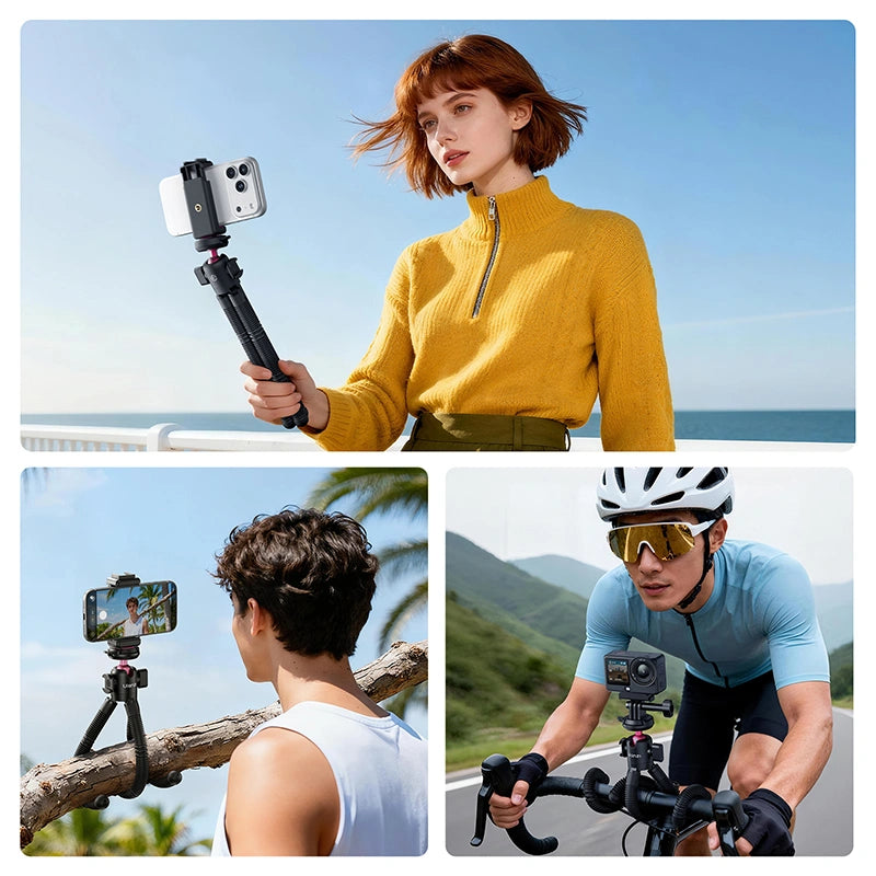 Ulanzi MT91 octopus tripod holding phone and action camera for flexible vlogging
