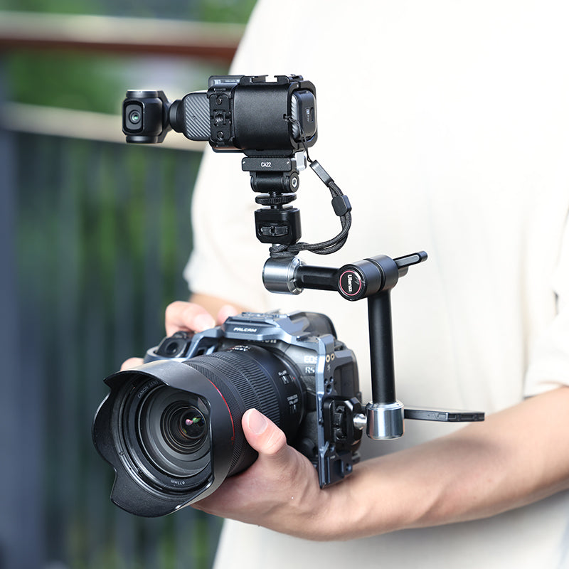 Camera rig featuring DSLR and action camera for versatile shooting