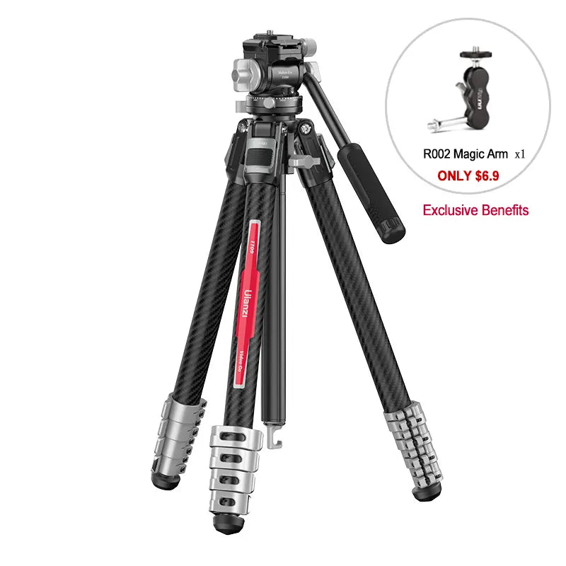 Ulanzi TT09 VideoGo Carbon Fiber Travel Tripod with attached head and R002 Magic Arm offer