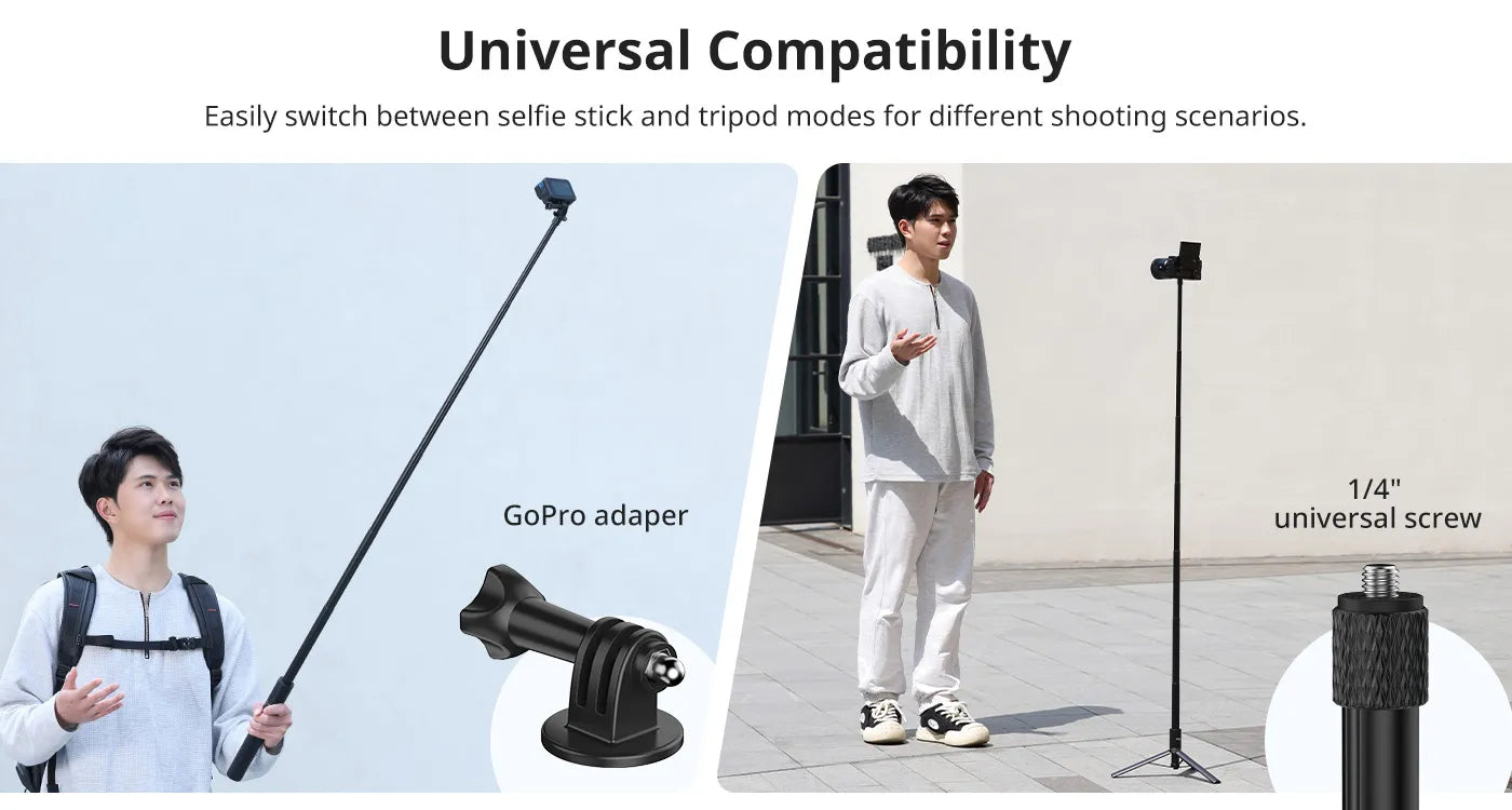 Ulanzi TT52 1.5m Selfie Stick Tripod for Gopro DJI Insta360 Action Camera T090GBB1 14 Compatibility with GoPro, DJI, Instan360, phone