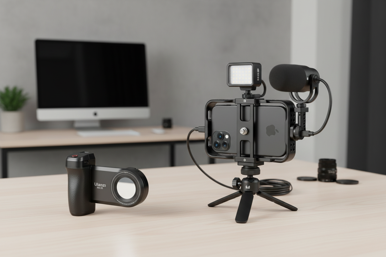 A MagSafe grip compared with a more modular phone rig setup