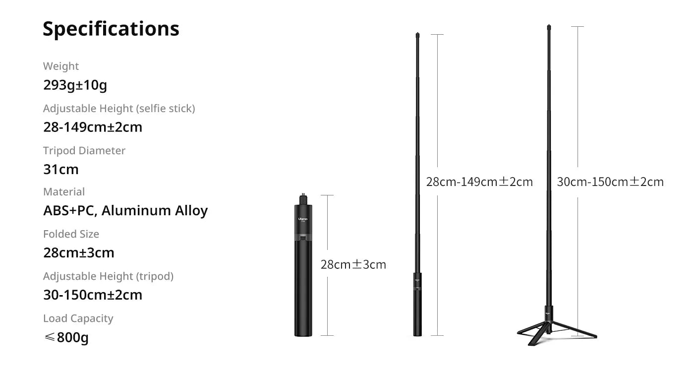 Ulanzi TT52 1.5m Selfie Stick Tripod for Gopro DJI Insta360 Action Camera T090GBB1 15 Ulanzi TT52 1.5m Selfie Stick Tripod