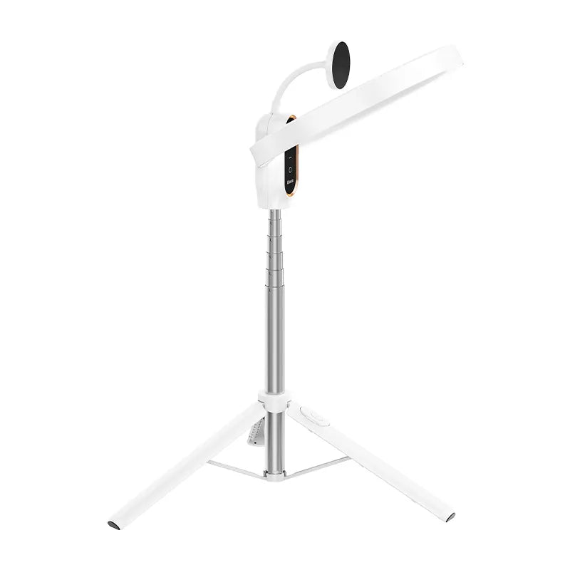 Adjustable Ulanzi LED ring light on tripod with magnetic phone mount for streaming.