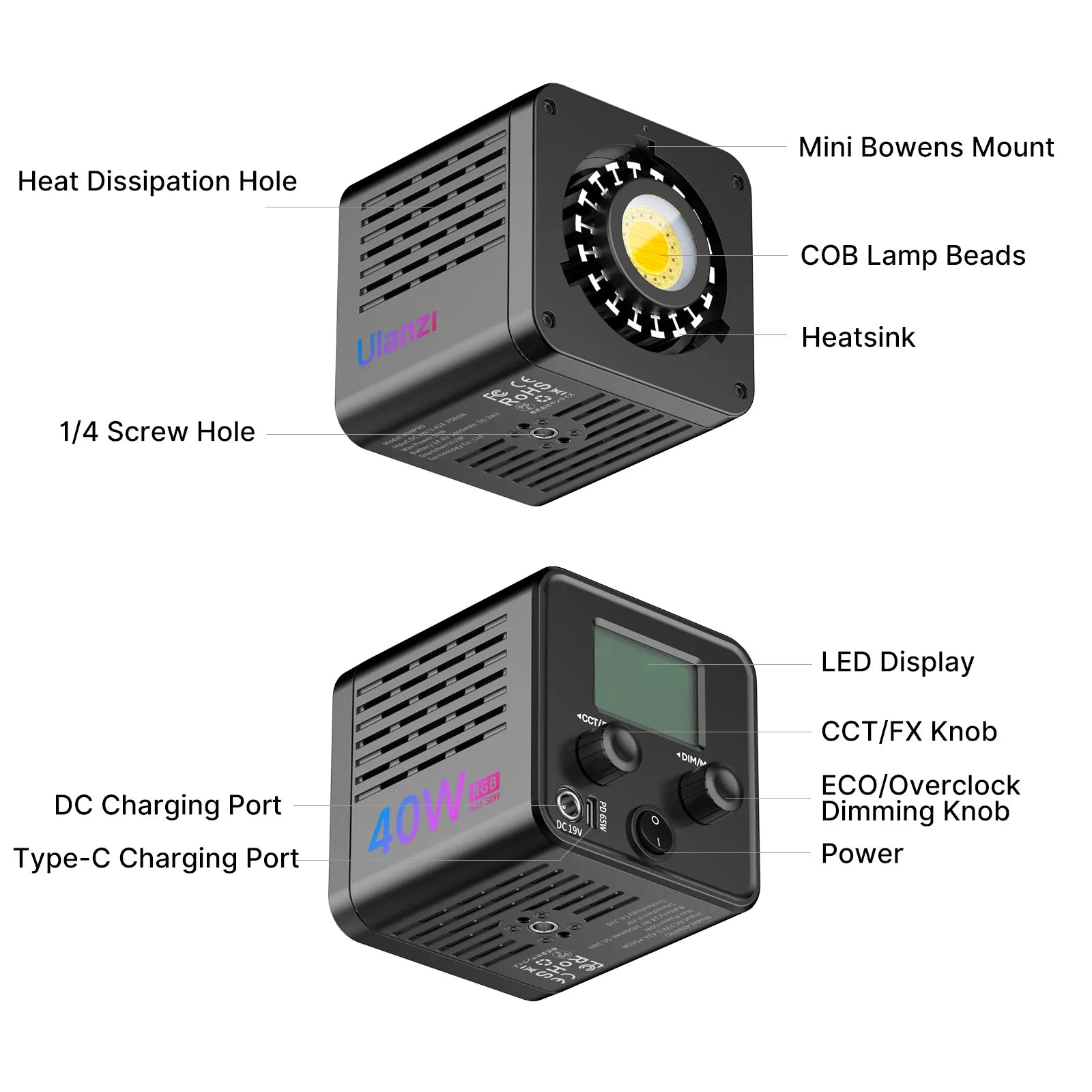 Ulanzi L024 40W RGB　バッテリー内蔵 40W RGB Portable LED Video Light | Compact Studio