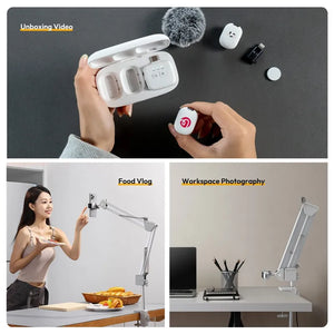Ulanzi TH04 Overhead Camera Mount setup for content creation, Wireless Microphone kit.