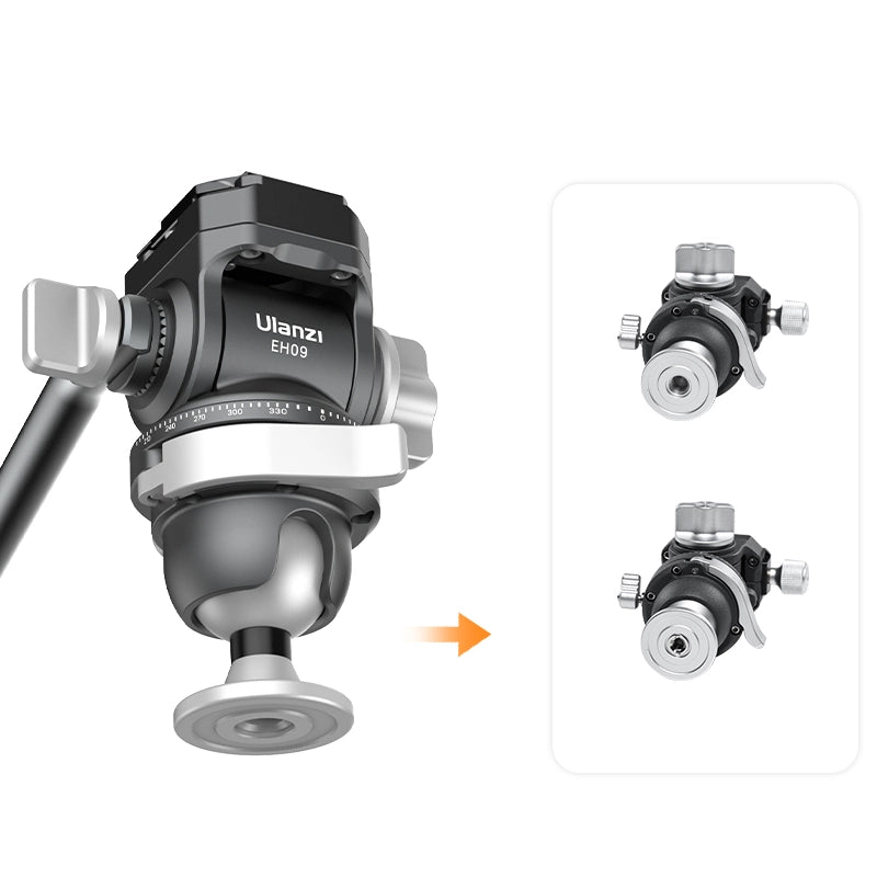 Ulanzi EH09 tripod ball head with adjustable knobs and smooth ball rotation.