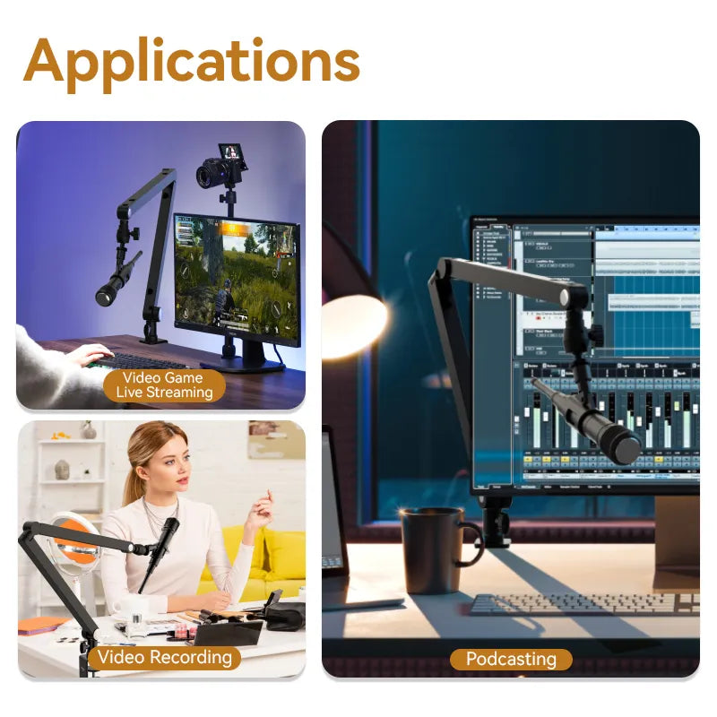 Ulanzi TM01 boom arm used for video gaming, podcasting, and video recording.