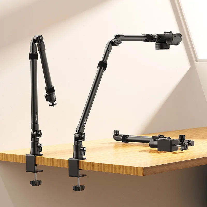 Ulanzi ZJ02 adjustable camera mount desk stand clamped on wooden table