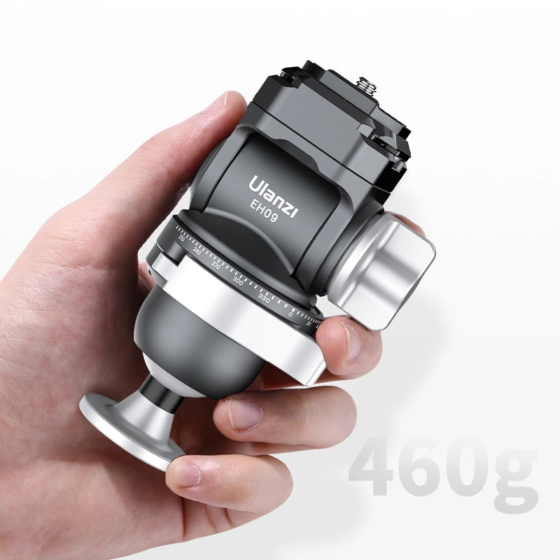 Ulanzi EH09 inverted ball head tripod accessory in hand, weighing 460g.