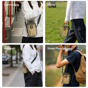 Ulanzi NC02 Mini Phone Pouch used for commuting, hiking, and photography. Olive green.
