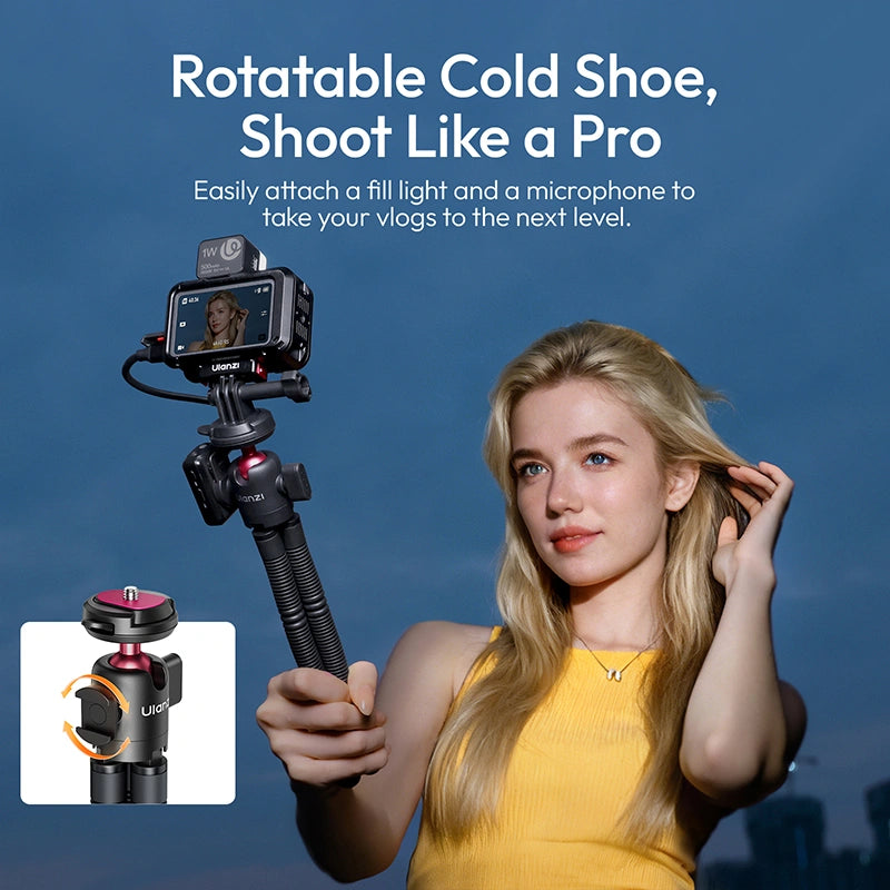 Ulanzi MT91 Cka Quick Release Octopus Tripod with rotatable cold shoe for vlogging.