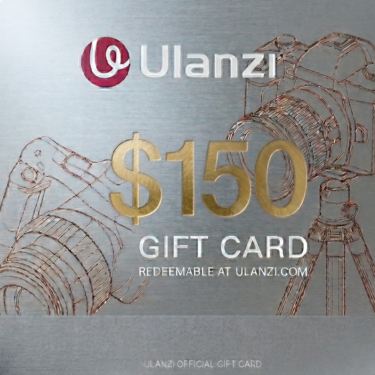 Black ULANZI gift card with gold geometric lines and card value for product purchases