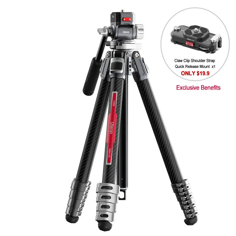 Ulanzi TT09 Travel Tripod in black with adjustable legs and attached ball head.