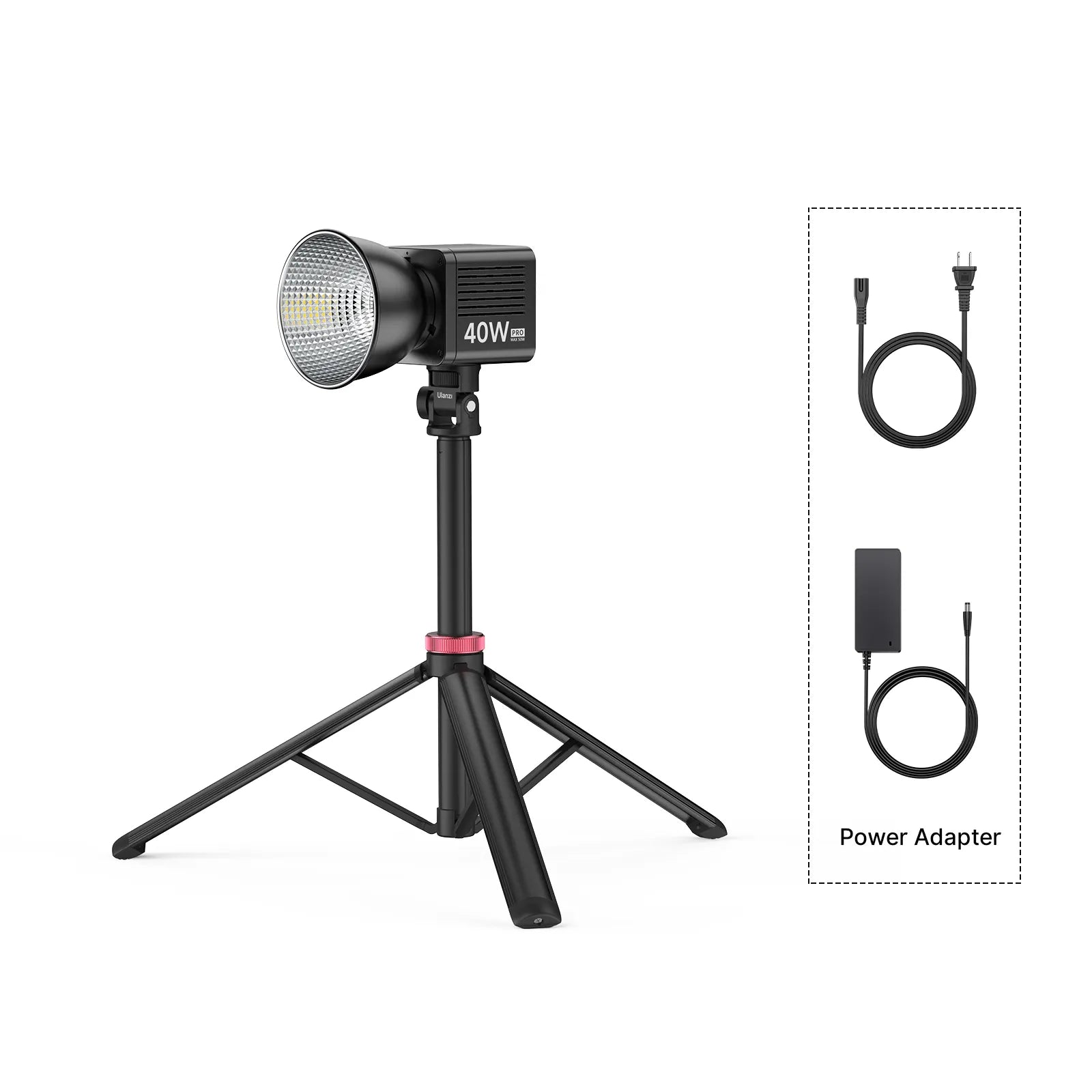 Ulanzi 40W Pro LED Video Light on adjustable tripod with power adapter