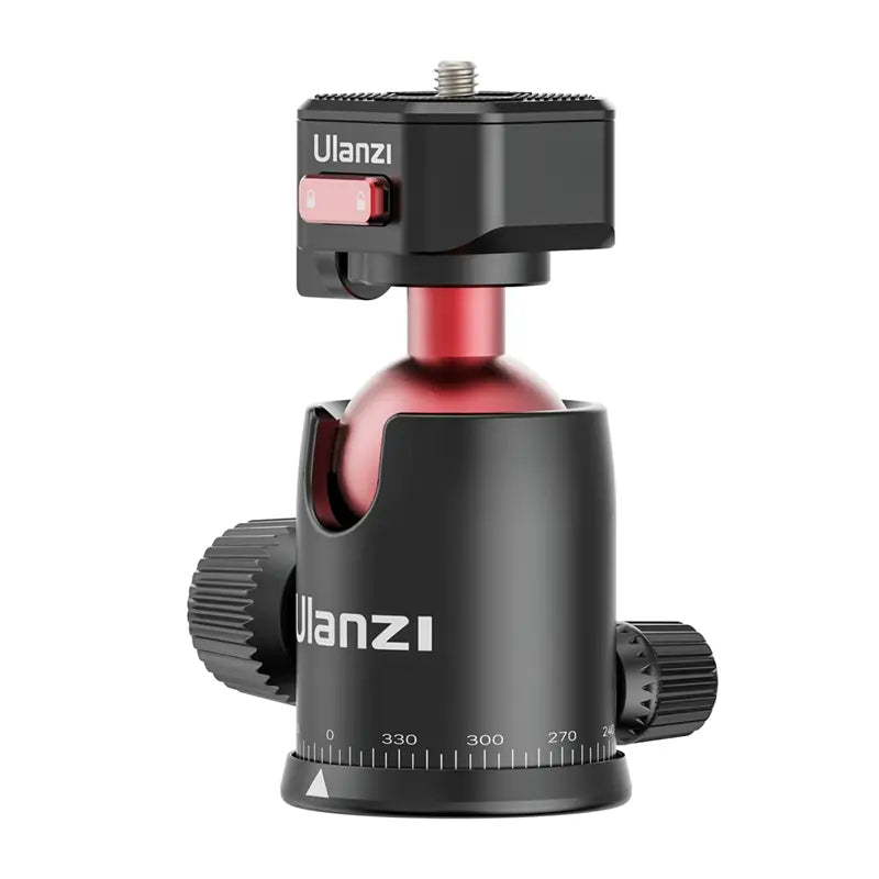 Ulanzi adjustable 360° ball head in black and red for camera stability.