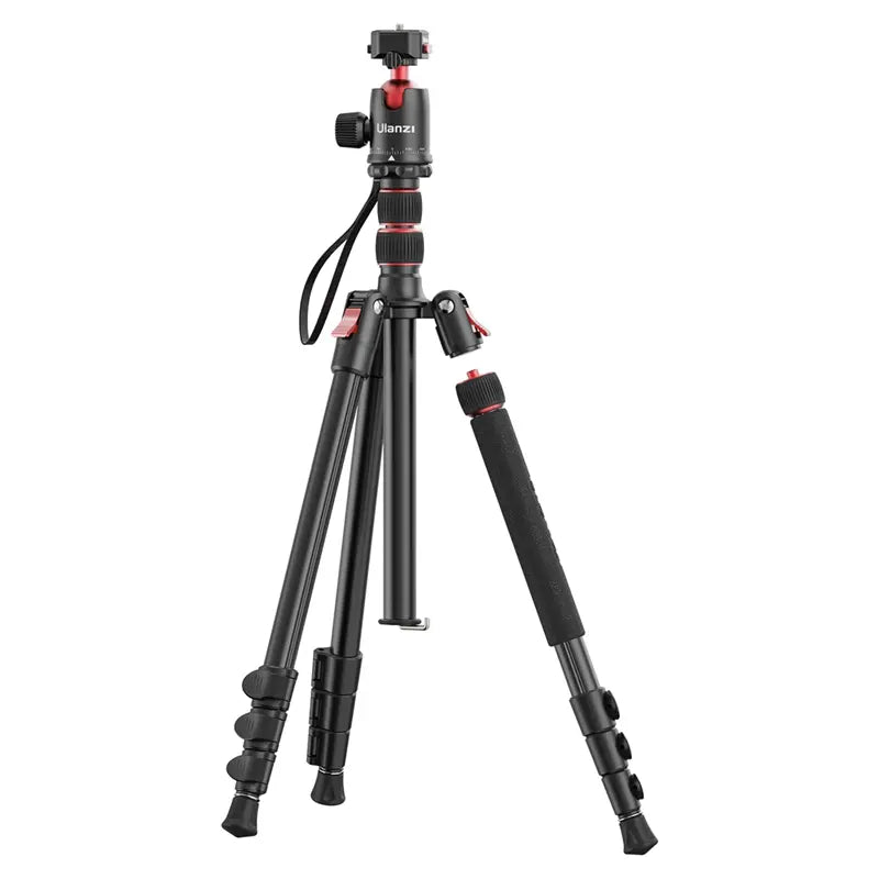 Ulanzi TT31 Claw Tripod with a black and red ball head, adjustable legs.
