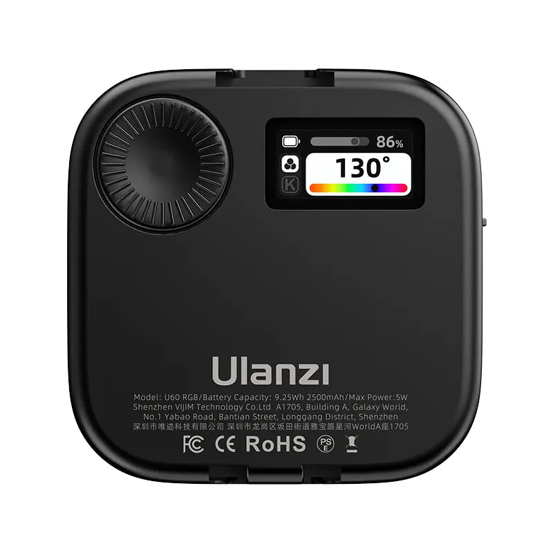 Ulanzi U60 RGB video light top view with LCD display and control knob