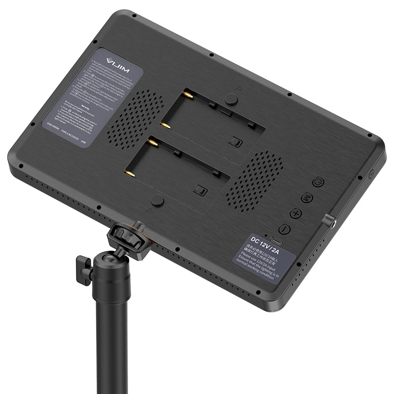 Back of VIJIM K22 LED Key Light with battery slots and control buttons