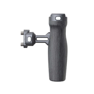 Falcam F22 Quick Release Side Handle in gray with wooden grain texture, side view.