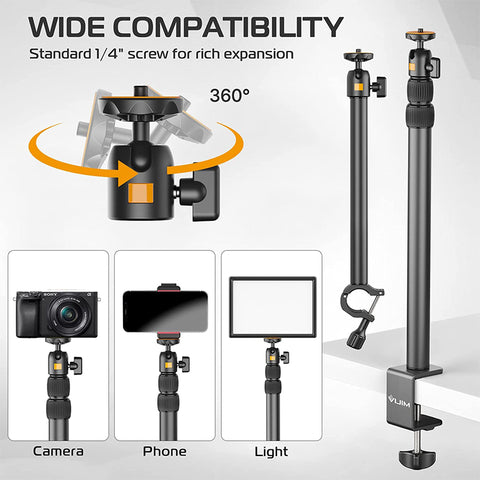VIJIM LS02 Camera Desk Mount Stand with Auxiliary Holding Arm