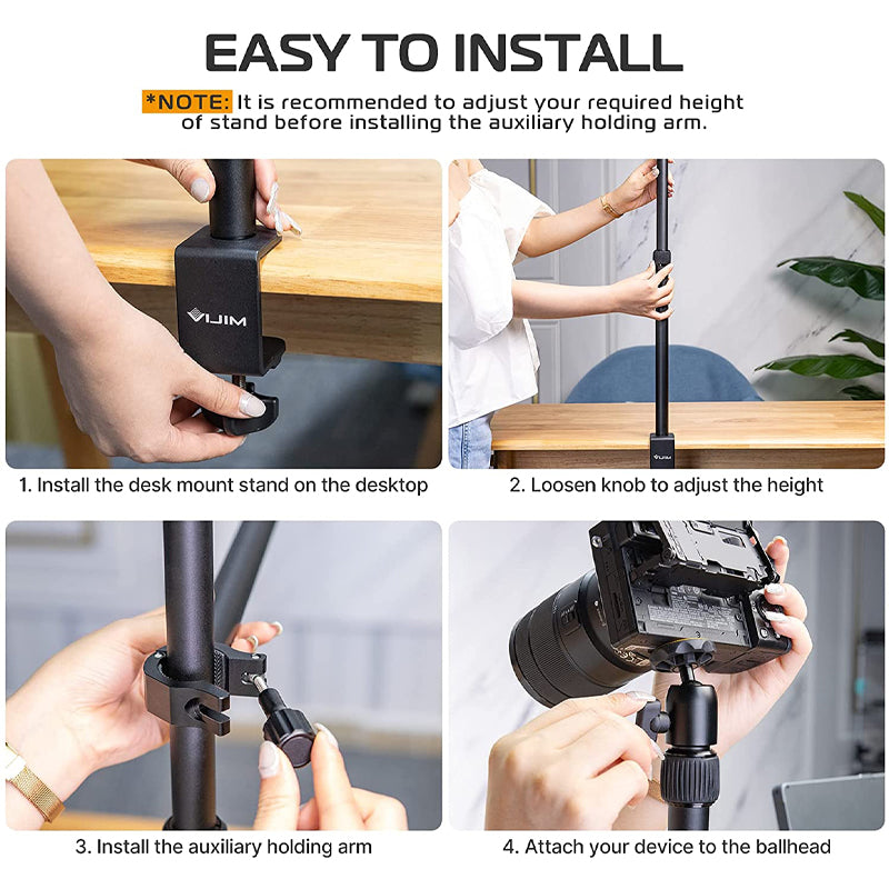 VIJIM LS02 Camera Desk Mount Stand with Auxiliary Holding Arm