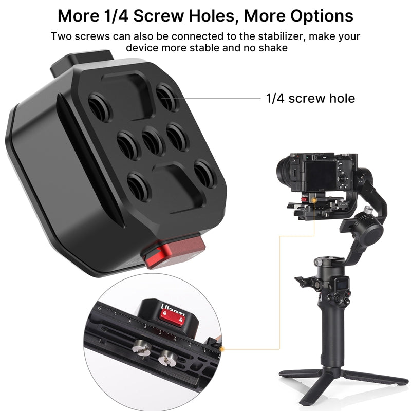 Ulanzi Claw Quick Release Plate with 1/4 screw holes for stability.