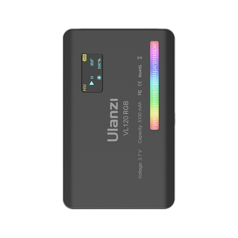 ULANZI Luz de video RGB VL120, luz portátil de cámara RGB, batería de 3100  mAh, 360 efectos de luz a todo color, 20 efectos de luz, CRI≥95 2500-9000K