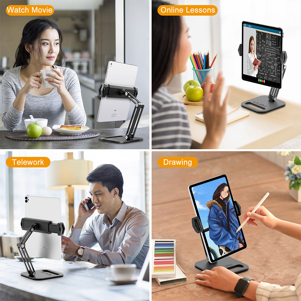 VIJIM Ulanzi - Soporte para tableta, soporte para iPad con brazo flexible,  soporte para iPad ajustable de 360° para escritorio y cama, soporte de
