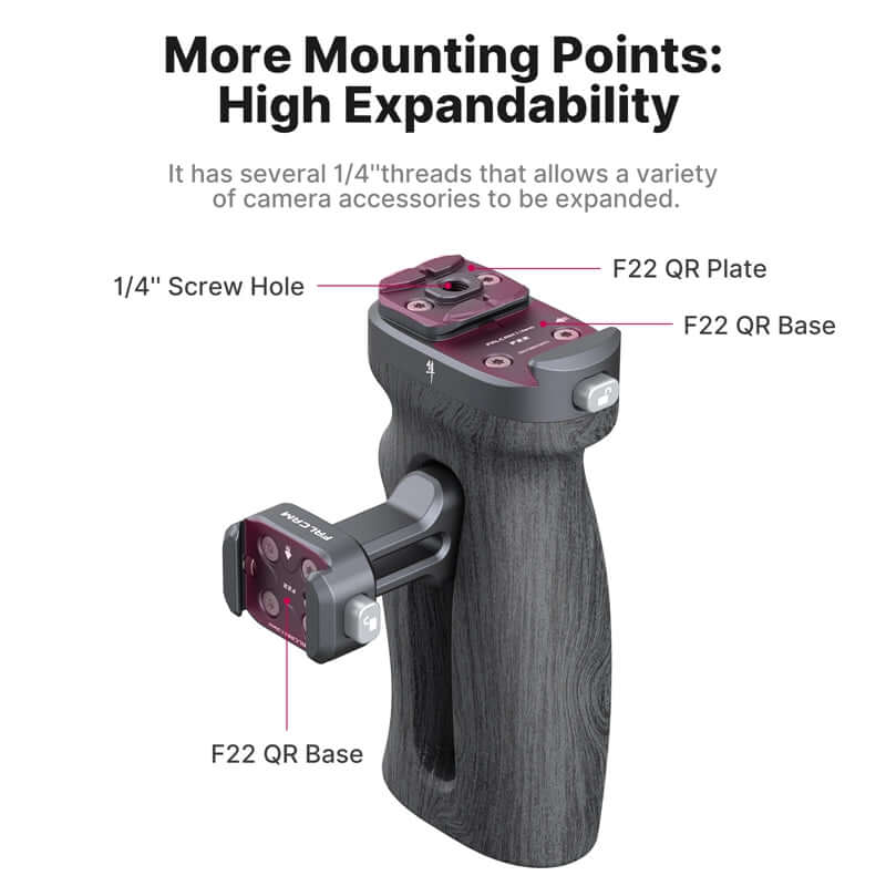 Falcam F22 Quick Release Side Handle highlighting multiple mounting points for accessories.