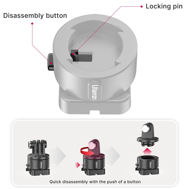 Ulanzi Go-Quick II Mount Adapter with disassembly button and locking pin for quick setup