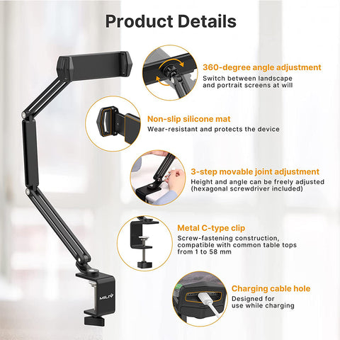 VIJIM Metal iPad Tablet Holder for Bed or Desk