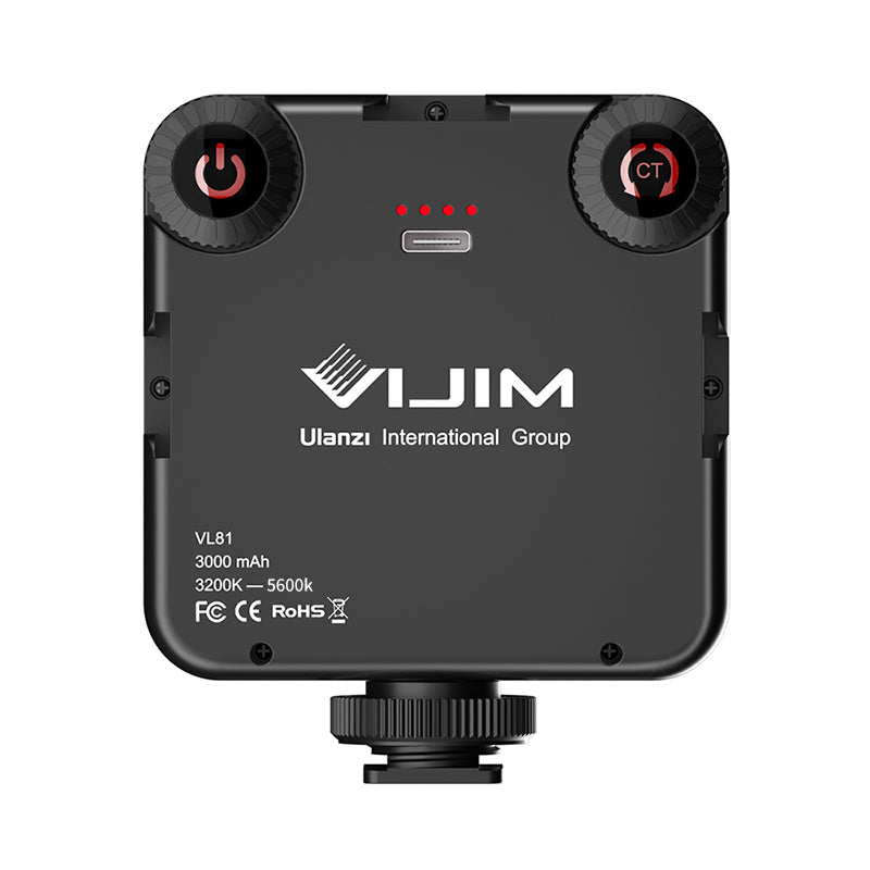 Ulanzi VIJIM VL81 LED light back view with buttons and USB-C charging port.