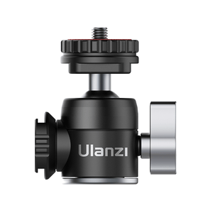 Ulanzi U-60 Dual Cold Shoe Ball Head, black with silver accents, rotatable cold shoe.