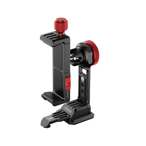 Ulanzi ST-14 Iron Man III Tripod Smartphone Mount with 360° rotation, black with red details.