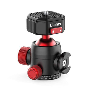 Ulanzi U-100 Claw Quick Release Ball Head, black and red design, with panoramic scale.